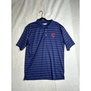 MLB Chicago Cubs Mens Large Blue Striped Short Sleeve Performance Polo Shirt L